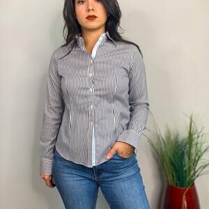 Brooks Brothers Blue & White Striped Button Down Blouse